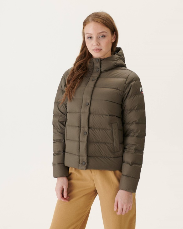 Jott Taupe Jane Gerade Wattierte Jacke Mit Kapuze