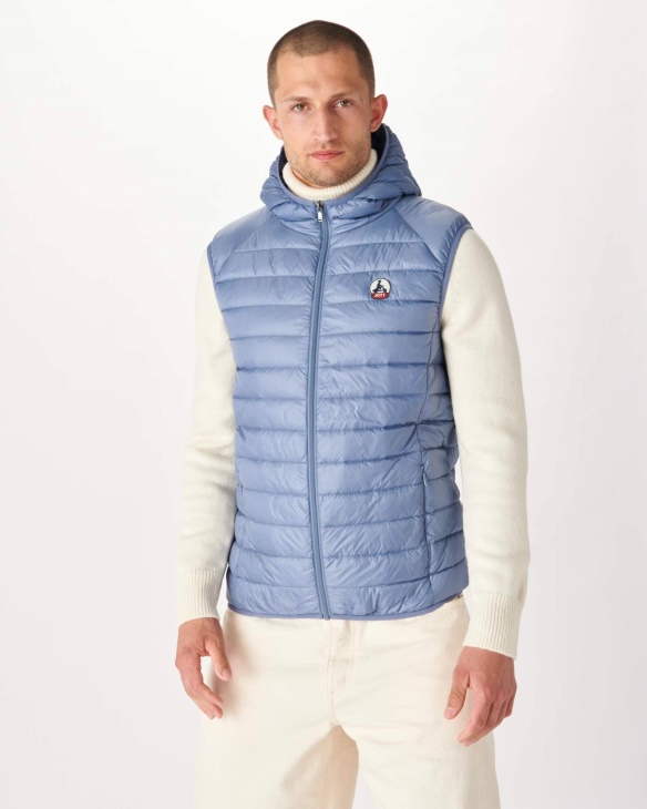 Jott Gewaschene Blaue ärmellose Daunenjacke Mit Kapuze Pat